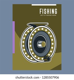 Gone fishing poster with fish, fisherman equipment 