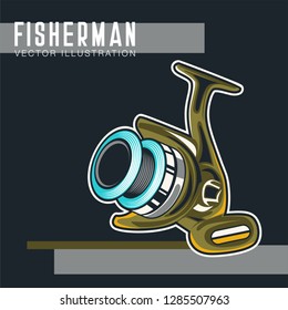 Gone fishing poster with fish, fisherman equipment 
