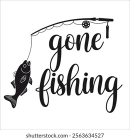 Gone Fishing' Text with Fishing Rod and Fish