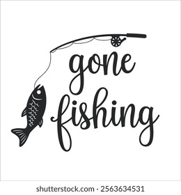 Gone Fishing' Text with Fishing Rod and Fish