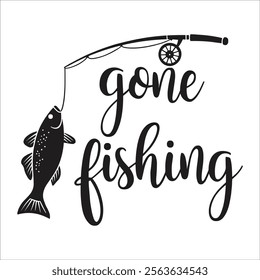 Gone Fishing' Text with Fishing Rod and Fish