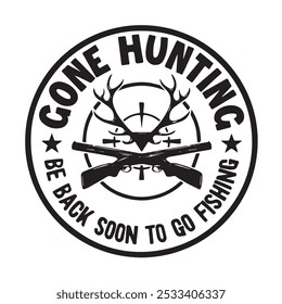 Go Hunting Volveré pronto para ir a pescar Logo Citas positivas inspiradoras, motivacionales, tipografía, diseño de letras