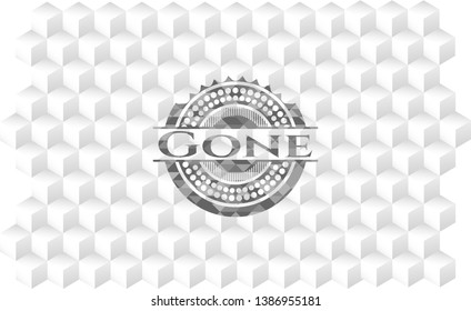 Gone realistic grey emblem with geometric cube white background