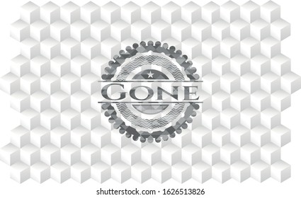 Gone realistic grey emblem with geometric cube white background