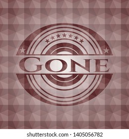 Gone red emblem or badge with abstract geometric pattern background. Seamless.