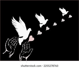 Gone too soon, but never forgotten vector drawing with three white doves