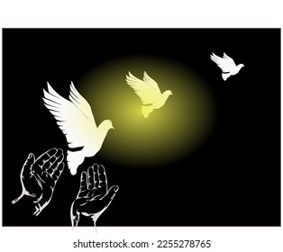 Gone too soon, but never forgotten vector drawing with three white doves