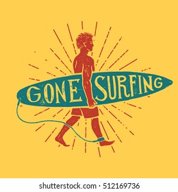 gone surfing print. surfer walking sign.