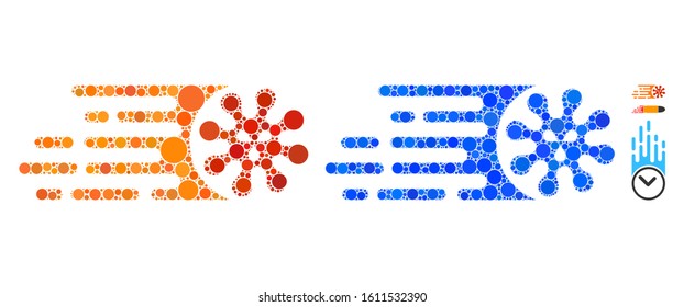 Gone viral mosaic of circle elements in variable sizes and color tinges, based on gone viral icon. Vector circle elements are combined into blue mosaic.