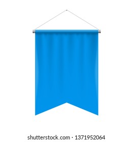 Gonfalon Fishtail Bottom Vertical Blue Flag Banner on a White. Empty Template Illustration of Sport Flag Symbol Mockup