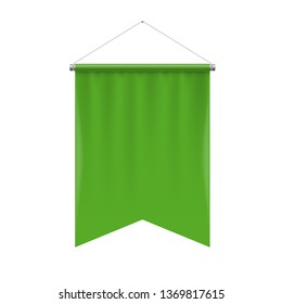 Gonfalon Fishtail Bottom Vertical Green Flag Banner on a White. Empty Template Illustration of Sport Flag Symbol Mockup