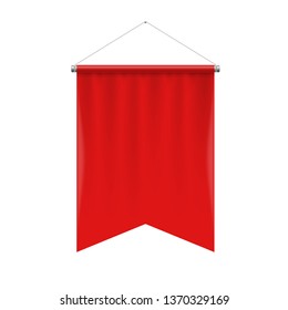 Gonfalon Fishtail Bottom Vertical Red Flag Banner on a White. Empty Template Illustration of Sport Flag Symbol Mockup
