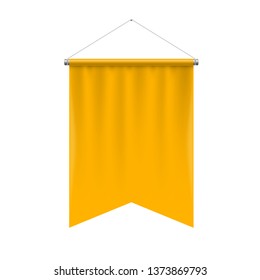 Gonfalon Fishtail Bottom Vertical Yellow Flag Banner on a White. Empty Template Illustration of Sport Flag Symbol Mockup