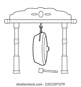 Gong-Gamelan-Skizze, Vektorgrafik einzeln auf weißem Hintergrund, Draufsicht