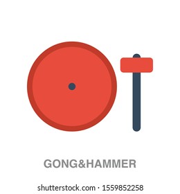 Gong and hammer flat icon on white transparent background. You can be used gong and hammer icon for several purposes.