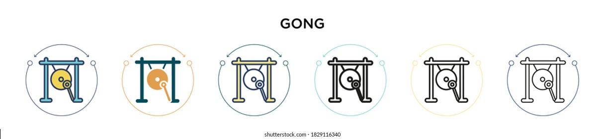 Gong icon in filled, thin line, outline and stroke style. Vector illustration of two colored and black gong vector icons designs can be used for mobile, ui, web