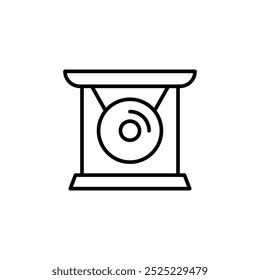 Gong icon. Minimal line art of a traditional gong on a stand, representing music, ceremonies, and cultural instruments. Perfect for use in projects related to Asian culture. Vector illustration.