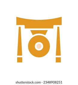 Gong icon solid orange yellow colour chinese new year vector element and symbol perfect.