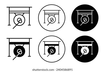 Gong-Symbol. traditionelles chinesisches Kulturfestival, das goldene Metallgong Glocke eröffnet. asiatische Schlacht Kampf Musik Melodie Klangspielgerät Vektorgrafik. Symbol für orientalisches Heilgong-Gell-Symbol