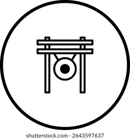 Gong illustration within a circular frame creates a harmonious visual element
