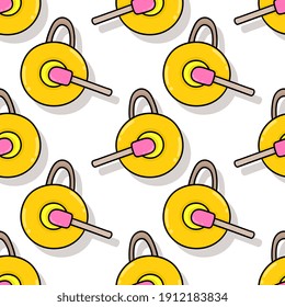 gong instrument seamless pattern textile print. Great for summer vintage fabric, scrapbooking, wallpaper, giftwrap. repeat pattern background design