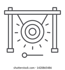 Gong thin line icon, music and sound, chinese instrument sign, vector graphics, a linear pattern on a white background, eps 10.