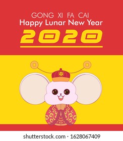 gong xi fa cai has mean happy lunar chinese new year 2020 with rat illustration