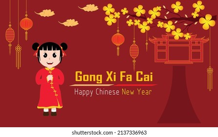 Gong Xi Fa Cai Illustration. Happy Chinese New Year Background. Traditional Holiday Lunar New Year. 