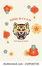 Gong Xi Fa CAI Simple Design With Tiger Flat Concept