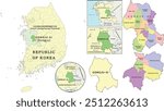Gongju-si (Gongju) location on Chungcheongnam-do (South Chungcheong Province) and Republic of Korea (South Korea) map. Colored. Vectored