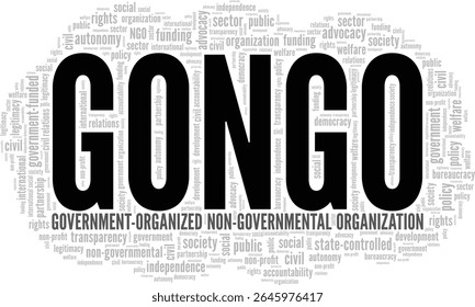GONGO - Organização não governamental organizada pelo governo palavra nuvem conceitual design isolado no fundo branco.