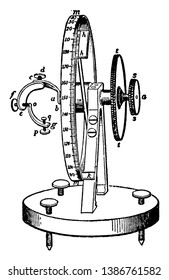 Goniómetro es un instrumento para medir los ángulos de cristales, dibujo de líneas vintage o ilustración de grabado.