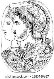 Gonzaga Cameo Is In The St. Petersburg Museum, Vintage Line Drawing Or Engraving Illustration.