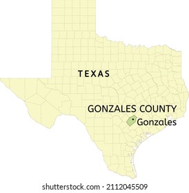 Ubicación del condado de Gonzales y la ciudad de Gonzales en el mapa del estado de Texas