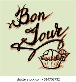 good afternoon bonjour French lettering sweet vector