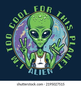 Good alien flyer vintage colorful with earth globe and inscription cool this planet symbolizing friendship between civilizations galaxy vector illustration