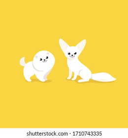 Good animal characters - pomeranian and fox. Cute character for children. Vector illustration in cartoon style.
