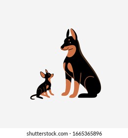 Good animal characters - toy terrier and doberman. Cute character for children. Vector illustration in cartoon style.