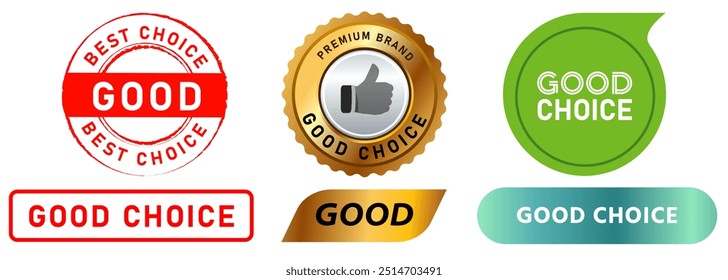 Good approved service commercial brand stamp choice badge sign thumb up symbol design set collection