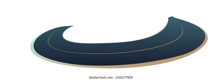Good asphalt road. Sharp turn in circle with descent. Quality modern empty highway. Suburban intercity pathway. Isolated on white background. Vector.
