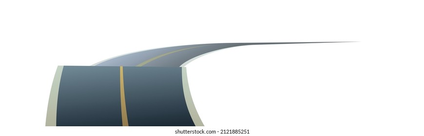 Good asphalt road. Sharp turn after hill. Quality modern empty highway. Suburban intercity pathway. Isolated on white background. Vector.