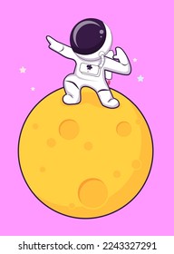 Good Astronaut Holding Flag On Moon Cartoon Vector Icon Illustration Science Technology Icon Concept Isolated Premium Vector. Flat Cartoon Style fix