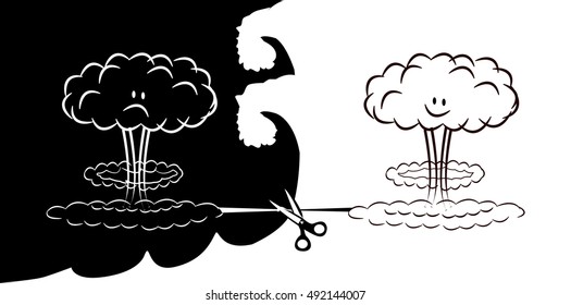 GOOD and Bad atomic mushrooms. Vector illustrator.