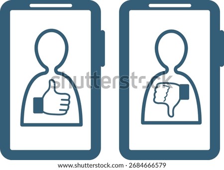 Good and bad evaluation of humans and smartphone icon illustration