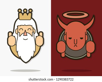 Good and bad, God and devil cartoon graphic vector