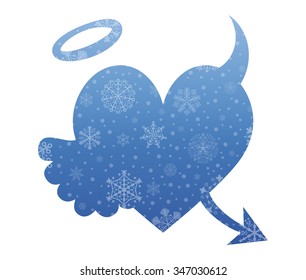 good and bad heart christmas icon with snow