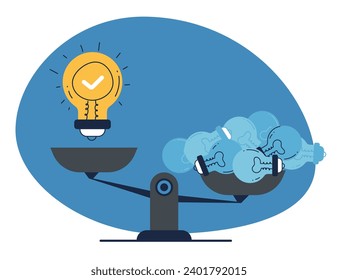 Good bad idea balance new start up development process concept. Vector flat graphic design illustration 
