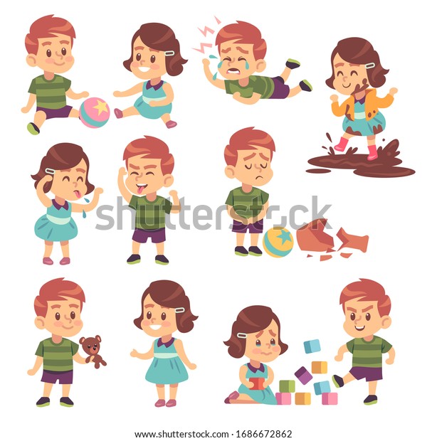 Good Bad Kids Playing Peacefully Fighting Stock Vector (Royalty Free ...