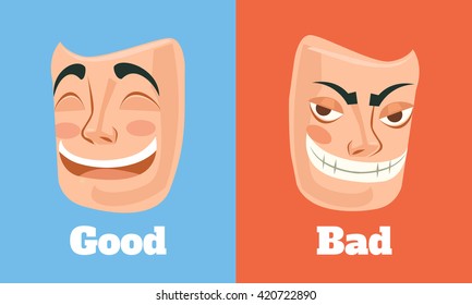 Good and bad mask. Vector flat cartoon illustration