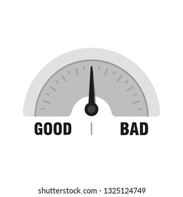 Good or Bad measuring gauge. Vector indicator illustration. Meter with black arrow in white background.
